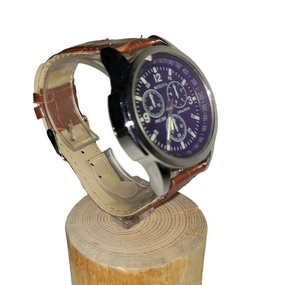 Modiya Men's Blue Sport Quartz Analog Watch Belt style imitation leather band - Picture 2 of 4